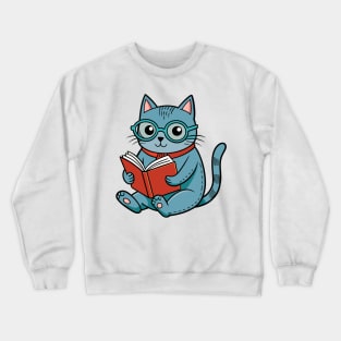 Nerdy Cat With Book Crewneck Sweatshirt